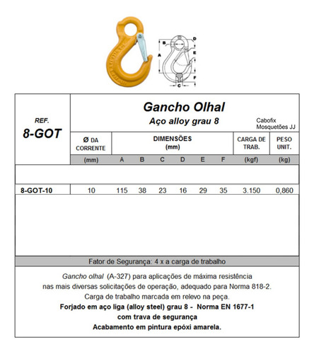02 Un. Gancho Com Olhal Grau 8 10mm 3,15ton En1677-1