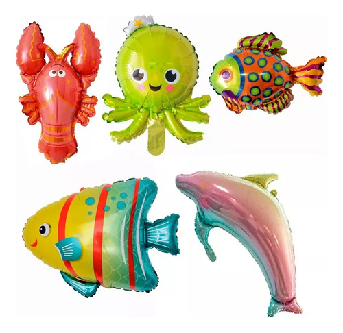 Pack Globos Metálicos Animales Marinos 60 Unidades