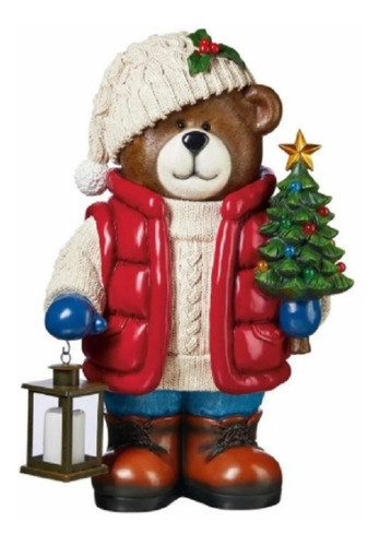 Oso Con Árbol De Navidad Y Luces Led 65cm Estatua Navideña