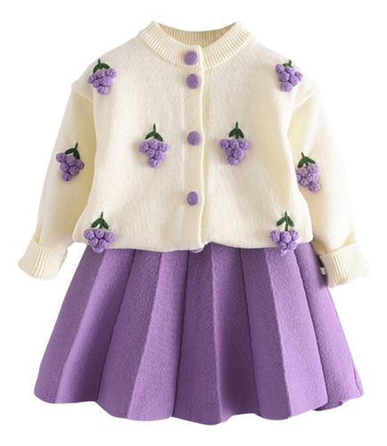 Conjunto De Suéter Tipo Cárdigan De Punto Floral Para Niños