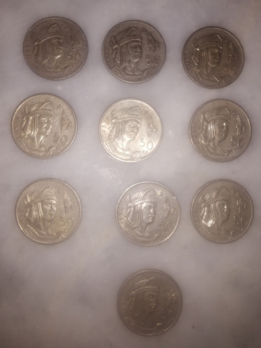 10 Monedas 50 Centavos Cuauhtémoc Plata Ley 300 De 1950