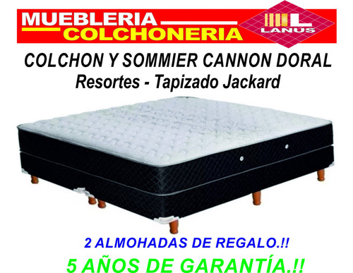 Sommier Sommier Cannon Resortes Doral Súper queen de 200cmx160cm negro y blanco con base dividida