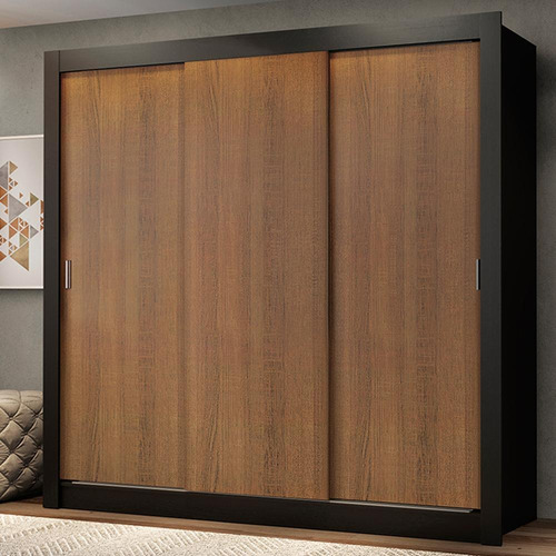 Guarda Roupa Casal Mônaco Madesa 3 Portas De Correr Pr Cor Preto Rustic 1093D8