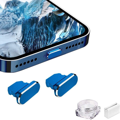 Tapon Antipolvo De Metal iPhone 14 13 12 11, 2u. - Azul O.