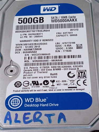 Placa Lógica Hd Desktop 500gb Wd5000aakx - S/n: Wcc2eva60443