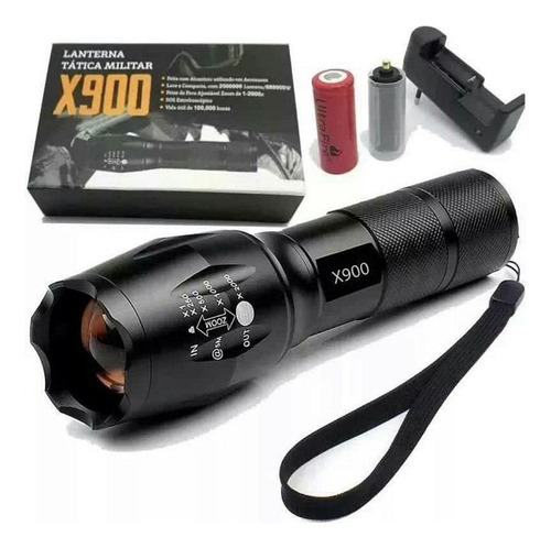 Lanterna Tática Militar X900 Zoom + Carregador Carro