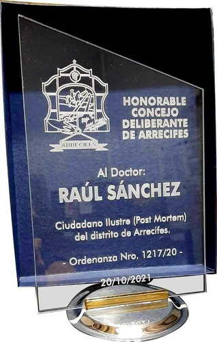 Trofeo De Acrilico Premio Placa Reconocimiento Homenaje