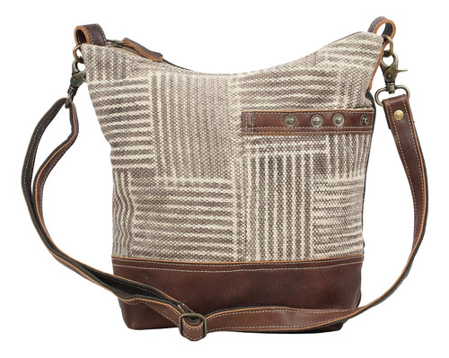 Bolso Myra Café Lona Reciclada Y Bolso De Hombro En Cuero S-