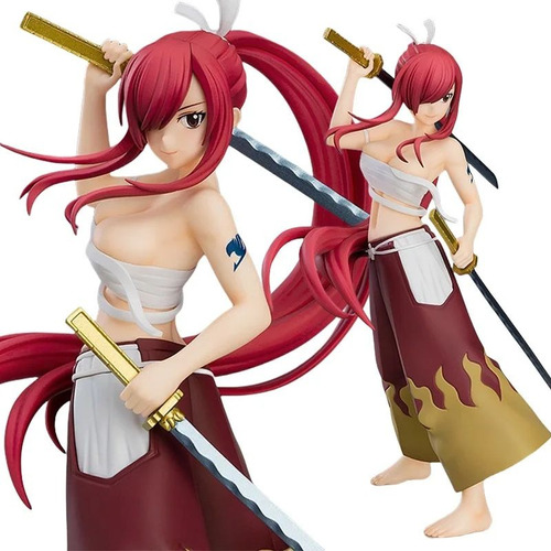 Boneco Erza Scarlet Titania Fary Tail Anime 17cm Com Base