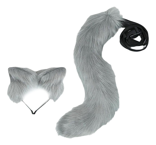 Anime Ears Tail Cosplay Props Toys Headwear Niños Gris Gris