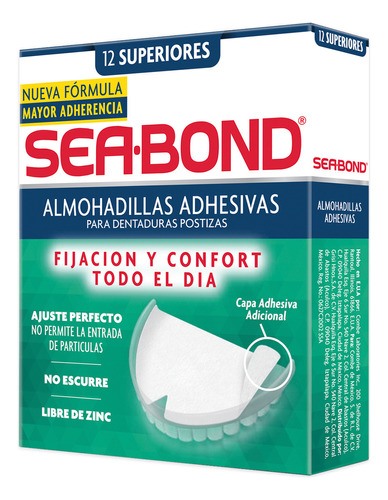 Sea Bond Superior almohadillas adhesivas dentaduras superiores 12 piezas