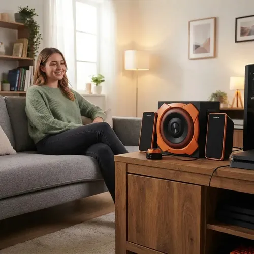 Caixa De Som 2.1 50w Rms Grade Gamer Preta E Laranja