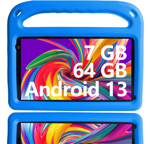 Tablet Para Niños Goodtel G7 7 Pulgadas 64GB ROM Azul y 7GB RAM Kids Tableta Android 13 Quad-core Bluetooth WIFI6 Parental Control Certificación Google GMS Con Funda