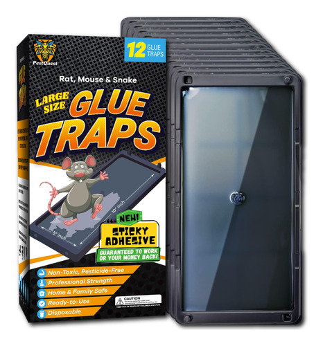 Glue Mouse Traps Pestquest, Paquete De 12 Unidades, Para Int