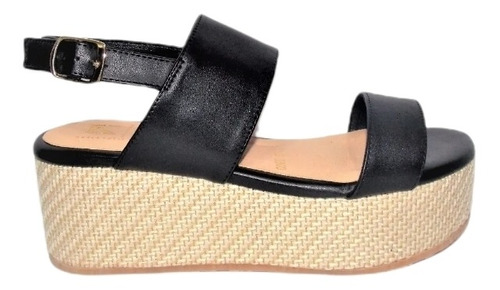 Sandalias Plataforma Corrida Yute Negro 