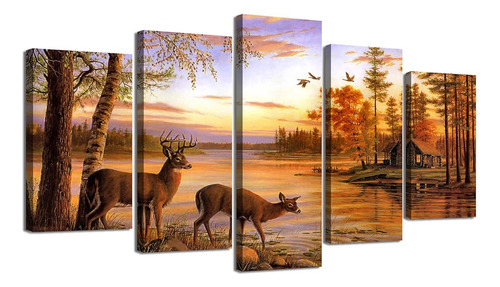 ~? Djsylife Deer Wall Decor Wildlife Wall Art Canvas Yellow 