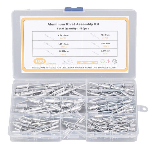 Flange Rivet 180pcs Blind Aluminium Alloy 6 Sizes Assortment