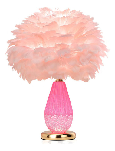 Lámpara De Plumas Rosa Para Mesita De Noche Con Doble Luz, L