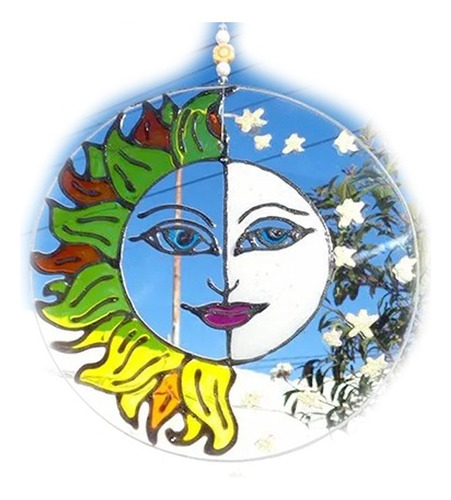 Sol Y Luna Mandala Colgante Vidrio 15cm