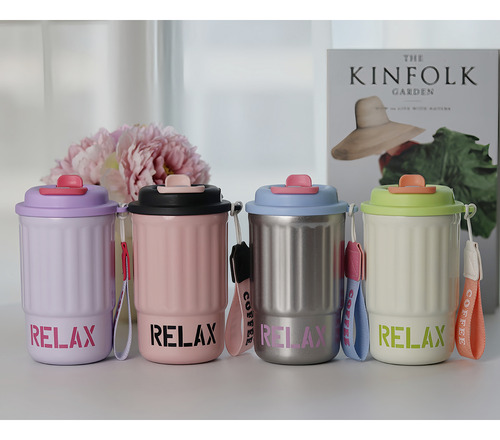 Vaso Térmico 400ml Con Popote Y Asa Portátil Colores Surtido