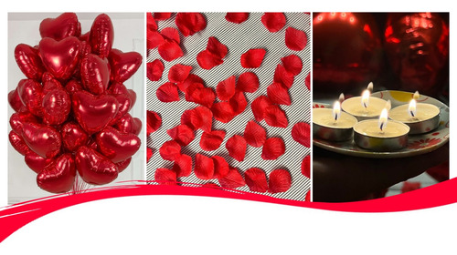 Kit Surpresa Romântica 200 Pétalas 8 Velas 3 Balão Coração