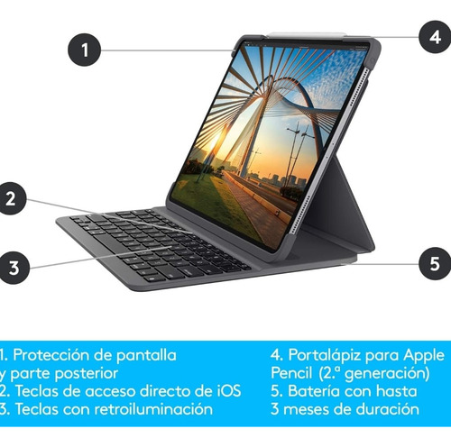 Teclado Funda Logitech Slim Folio Pro Ipad 12.9 (3,4,gen) Negro