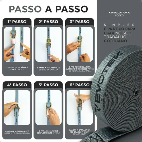 4x Cinta Catraca 800kg Reforçada Amarração Carga 4,6m Gancho Cor Cinza: imagem 5