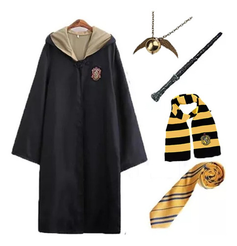 Juego De Traje Bordada De Harry Potter Cosplay Griffindor Disfraz Niños Hogwarts Slytherin Hufflepuff Ravenclaw 5 Piezas Bordada+corbata+chales+varita