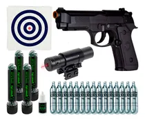 Comprar Arma De Pressão 6mm M9 Co2 + Mira Laser + Recargas + Alvo