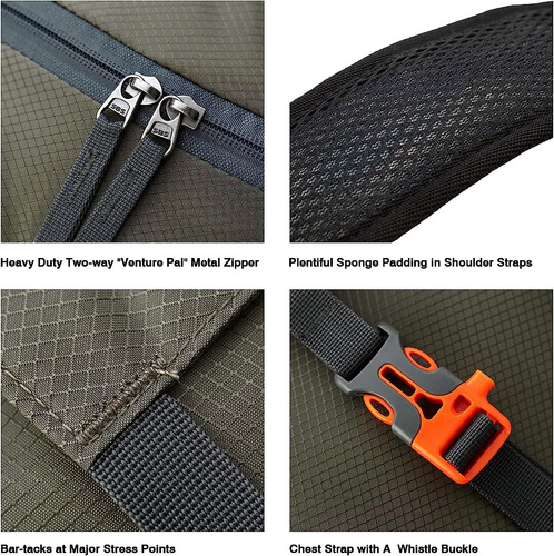 Mochila Senderismo Verde Impermeable Ligera 40l