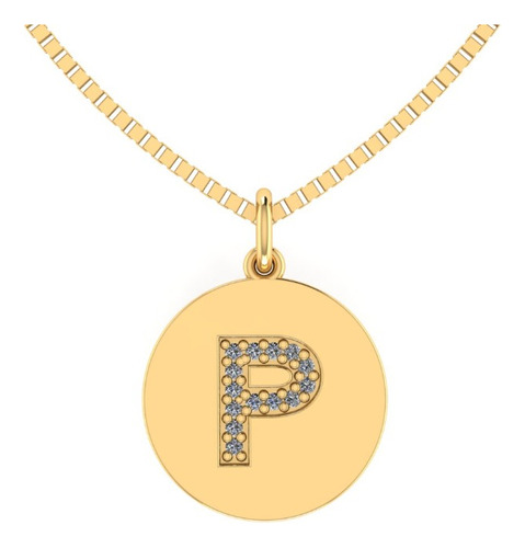 Pingente Letra P Cravejada, Ouro 18k