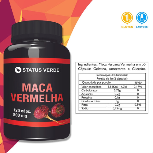Maca Peruana Vermelha 120 Cápsulas - Status Verde