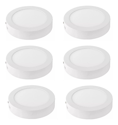 Pack 6 Panel Led Redondo Sobrepuesto 18w 21 Cm Diámetro Luz Fría