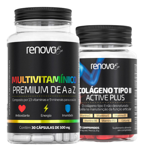 Kit Multivitamínico De A A Z  + Colágeno Tipo 2 - Renova Be Sabor Sem Sabor