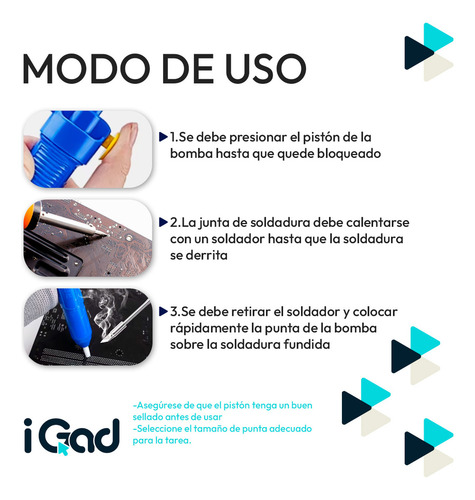 Pistola De Aspiración Manual Igad Extractor De Soldadura Con Fuerte Succión Herramienta Para Reparación Desoldadora Color Azul Y Amarillo