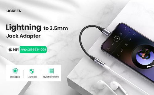 Imagen 7 de 10 de Adaptador Lightning A 3.5mm Jack Audio Mfi iPhone Ugreen