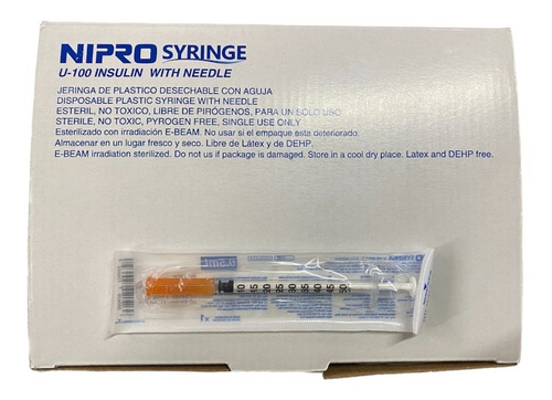 100 Jeringas Para Insulina Nipro 31g X 8mm (5/16) 0.5ml