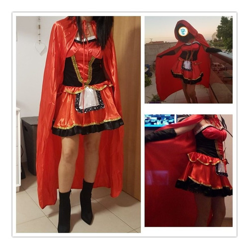Vestido De Caperucita Roja Con Capa Y Guantes Para Mujer