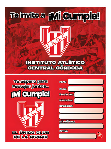 Invitacion Instituto De Cordoba X10u - Cotillón Waf