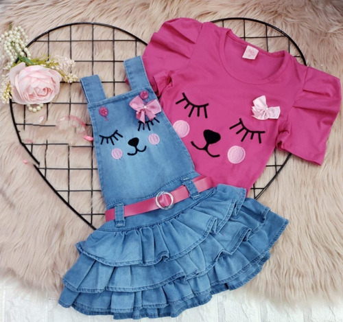 Imagem 4 de 9 de Vestido Infantil Jeans Salopete Bloguerinha Mini Diva