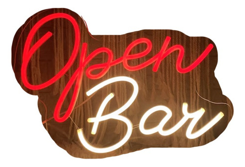 Letrero De Neón Open Bar 40x35cm Bar Bebidas Cerveza