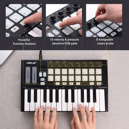 Controlador Midi Con Teclado, 16 Almohadillas Midi Rgb Retro