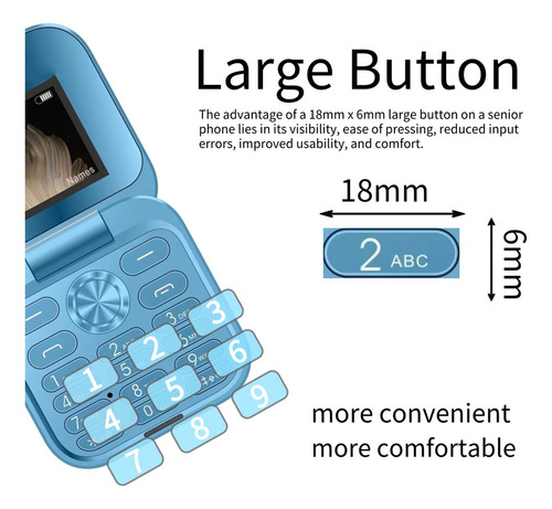 Teléfono Móvil Plegable 1.77'' Con Doble Ranura Tarjetas Sim Card,bluetooth, Reloj Despertador, Linterna Led, Facebook, Whatsapp