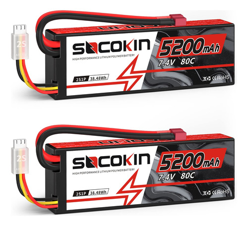 Socokin Batera Lipo 2s 5200 Mah 80c 7.4 V Con Estuche Rgido