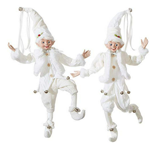 Duendes Navideños De Punto Blanco, Posables -set De 2-