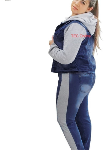 Imagem 4 de 5 de Calça Jeans Com Moletom Plus Size Moda Feminina