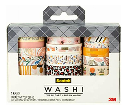 Scotch Cinta Washi, Diseño Caprichoso, 15 Rollos, Ideal