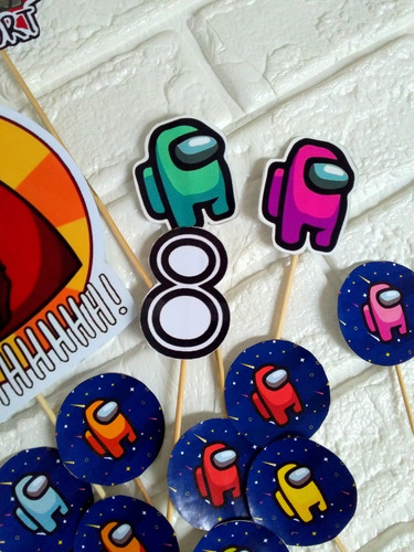 Imagen 5 de 9 de Caketopper Among Us Adorno Torta Personalizado+cupcake