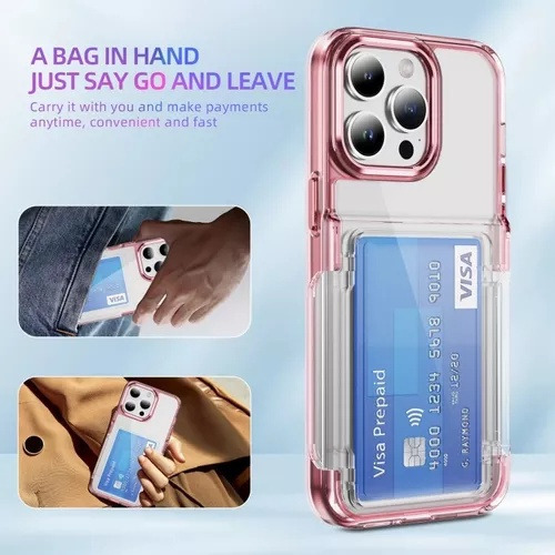 B / Funda Transparente For iPhone Con Tarjetero