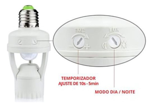 Kit 5 Sensor Movimento Presença E27 Temporizador 360° Ajuste